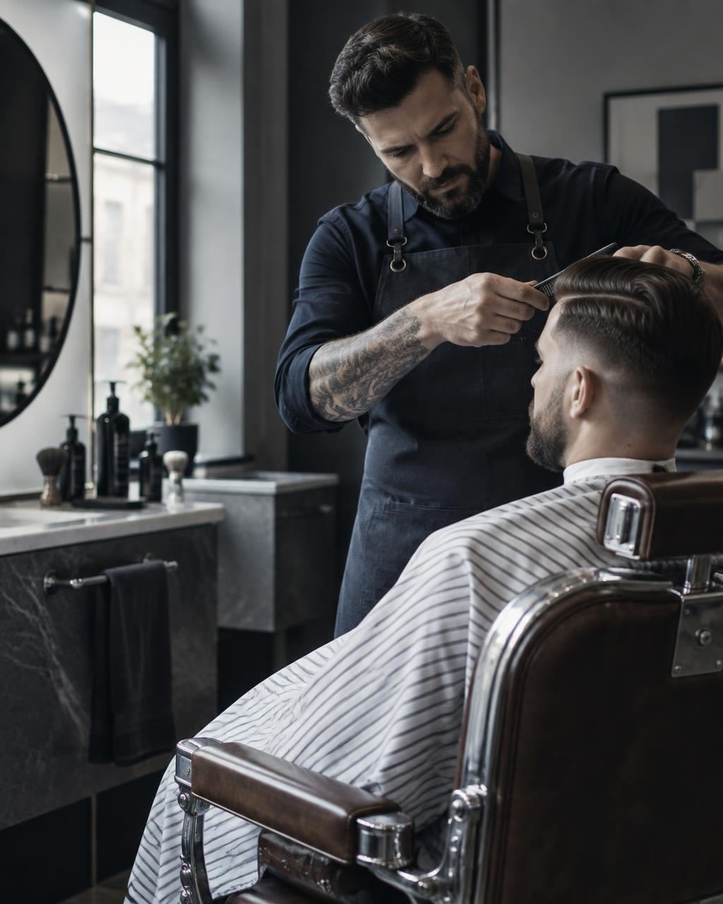 Barbero trabajando en una barbería moderna